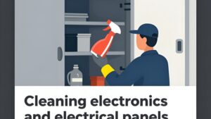 Процесс профессиональной очистки электрического щита от копоти и гари специалистами компании Уборка После Пожара